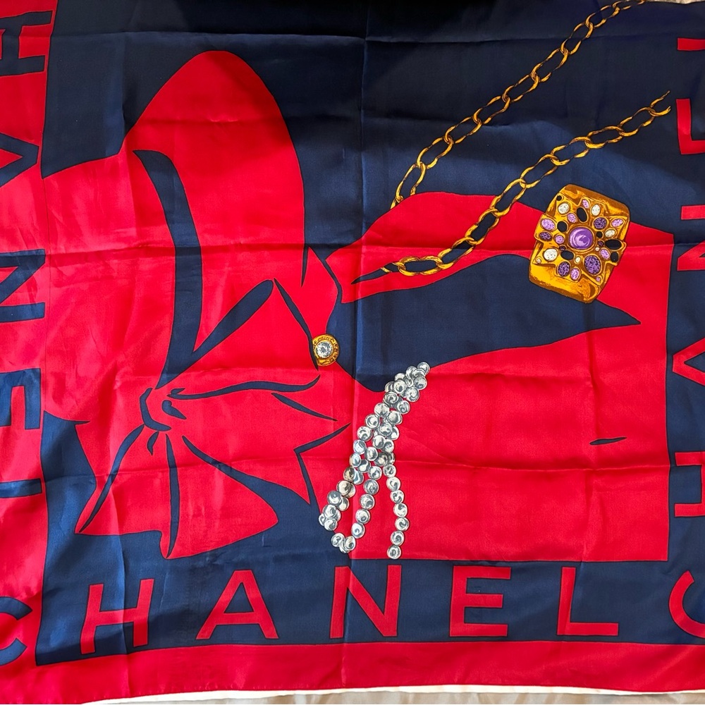 CHANEL Red Silk Scarf